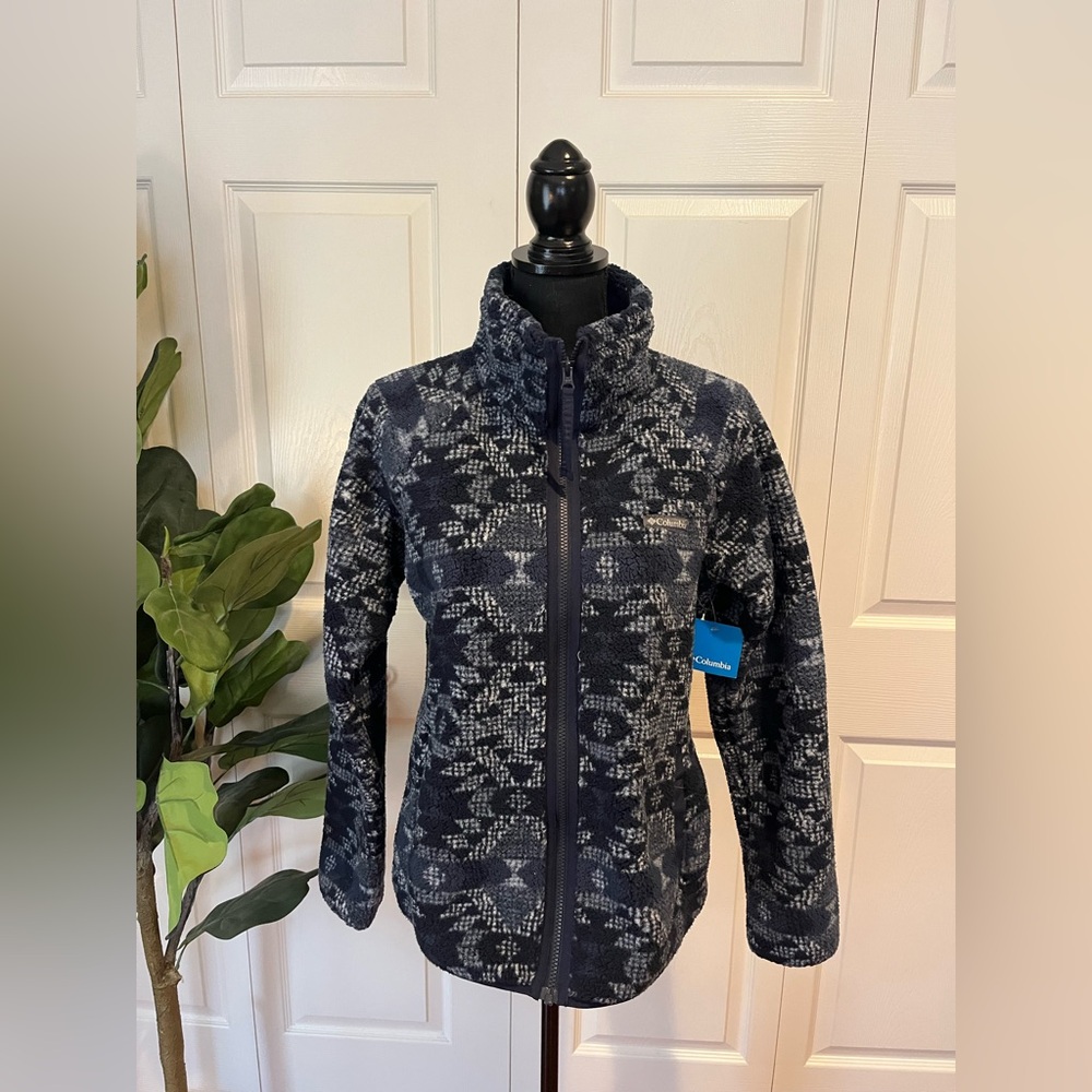 Columbia Women's Navy Patterned Fleece Sherpa size small